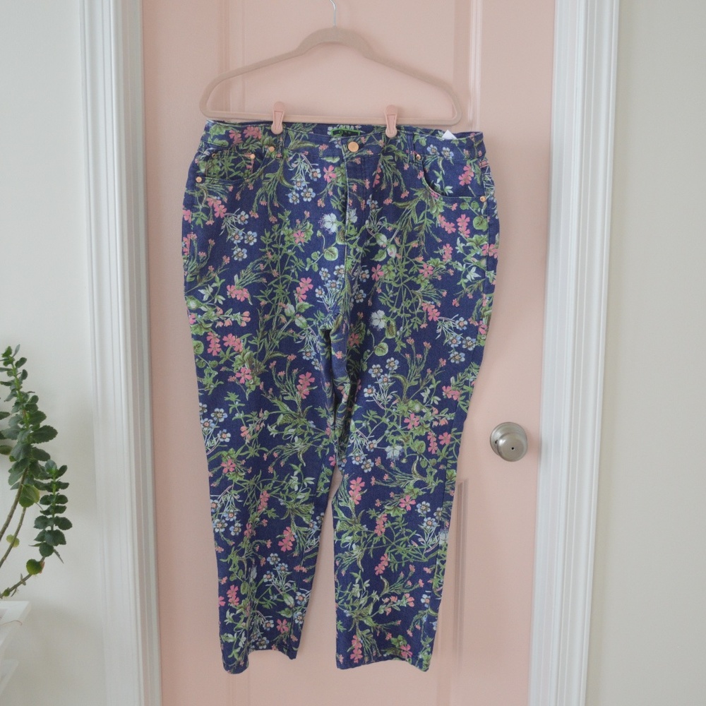Worn Once! Blue Pink Green Floral Jeans